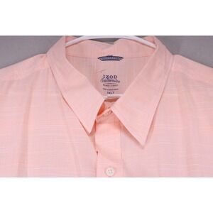 Izod Saltwater Mens Relaxed Fit 3X Button Down Short Sleeve Pink Shirt Casual